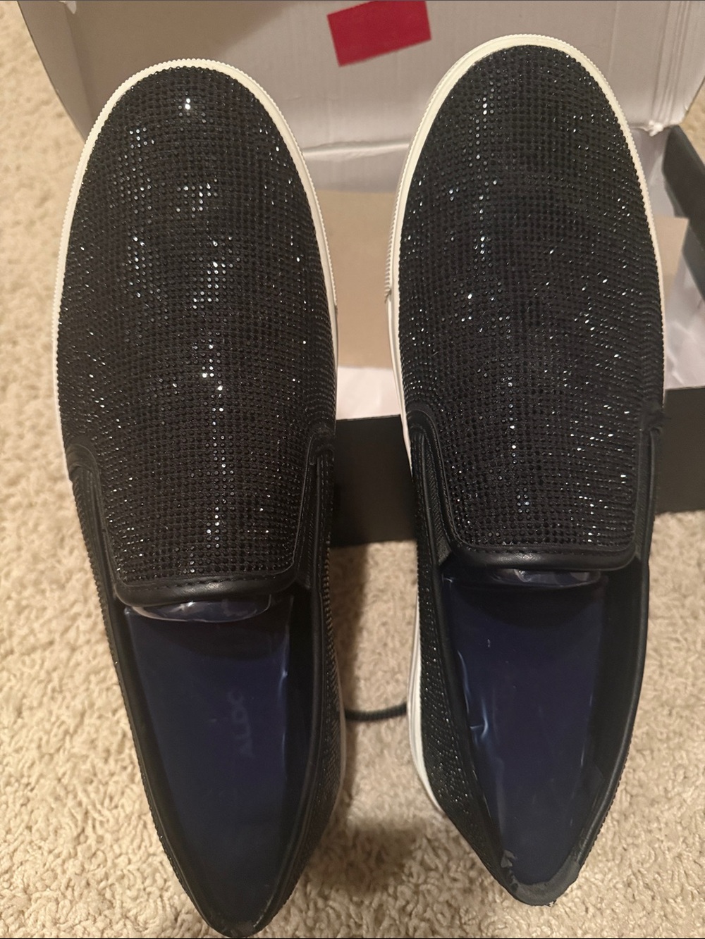 Aldo Black Crystal-Embellished Slip-On Loafers
